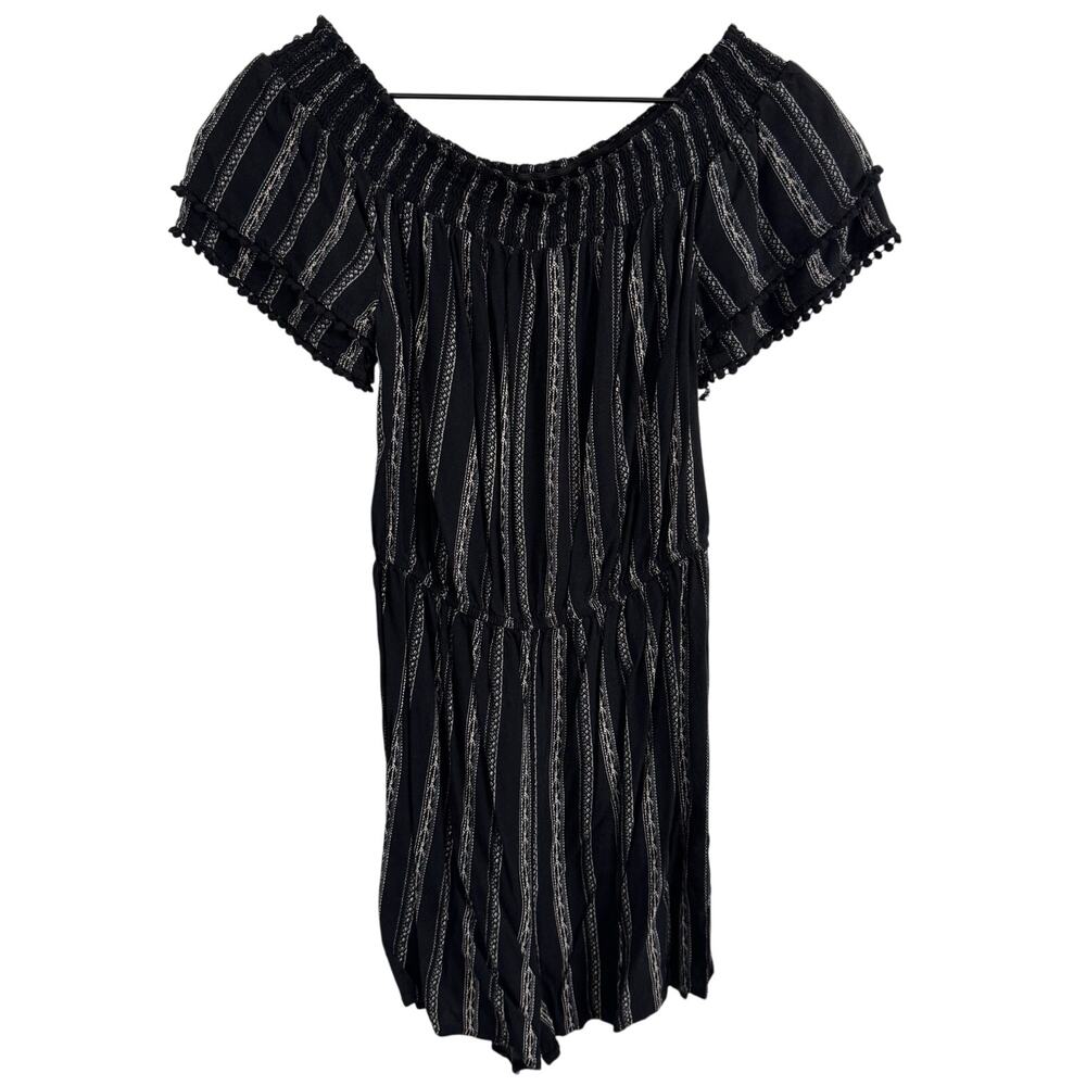 Xhilaration Black Boho Striped Off the Shoulder Shorts Romper Size Small